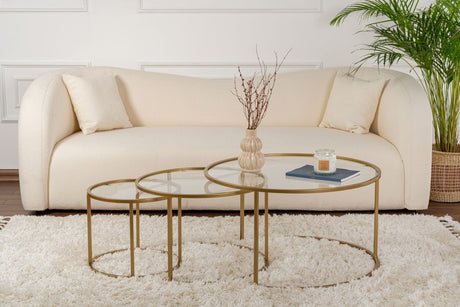 Set di 3 tavolini da caffè rotondi moderni Uru Gold - Vetro trasparente - 80/60/42 cm