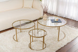 Salontafels - Moderne Ronde Salontafel Set van 3 Uru Goud - Transparant Glas - 80/60/42 cm - Dimehouse