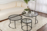 Salontafels - Moderne Salontafel Set van 3 Uru Zwart - Grijs Glas - 80/60/42 cm - Dimehouse