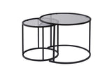 Salontafels - Moderne Ronde Salontafel Set van 2 Uru Zwart - Grijs Glas - 60/42 cm - Dimehouse