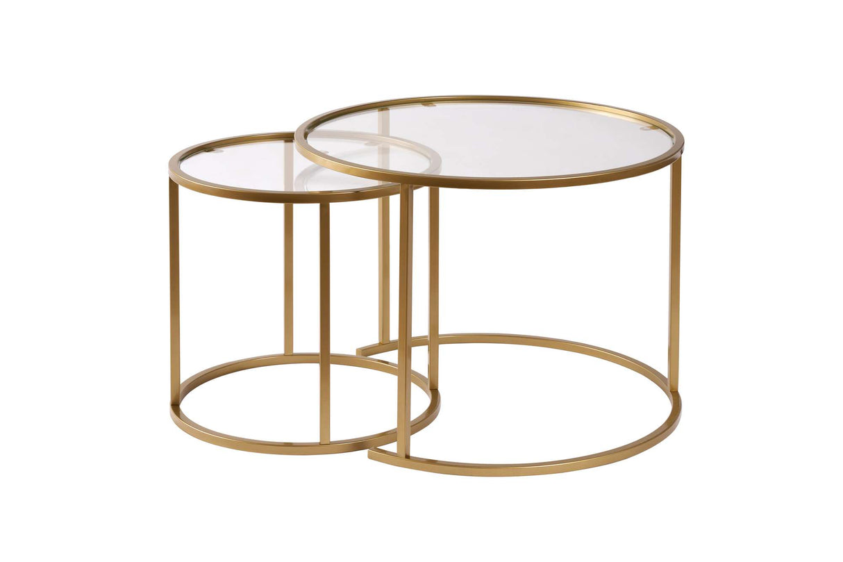 Set di 2 tavolini da caffè rotondi moderni Uru Gold - Vetro trasparente - 60/42 cm