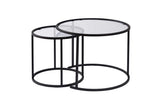 Salontafels - Moderne Ronde Salontafel Set van 2 Uru Zwart - Transparant Glas - 60/42 cm - Dimehouse