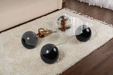 Salontafels - Golvende salontafel transparant glas zwarte bolpoten Noxa 120x80 cm - Dimehouse