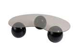 Salontafels - Organische salontafel brons getint glas zwarte bolpoten Sphere 120x70 cm - Dimehouse