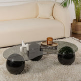 Salontafels - Organische salontafel grijs getint glas zwarte bolpoten Sphere 120x70 cm - Dimehouse