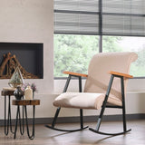 Fauteuils - Retro schommelstoel beige velvet met beukenhout armleuning Yoka - Dimehouse