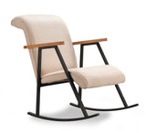 Fauteuils - Retro schommelstoel beige velvet met beukenhout armleuning Yoka - Dimehouse
