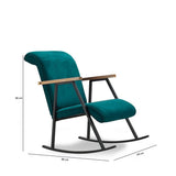 Fauteuils - Retro schommelstoel petrol blauw velvet met beukenhout armleuning Yoka - Dimehouse