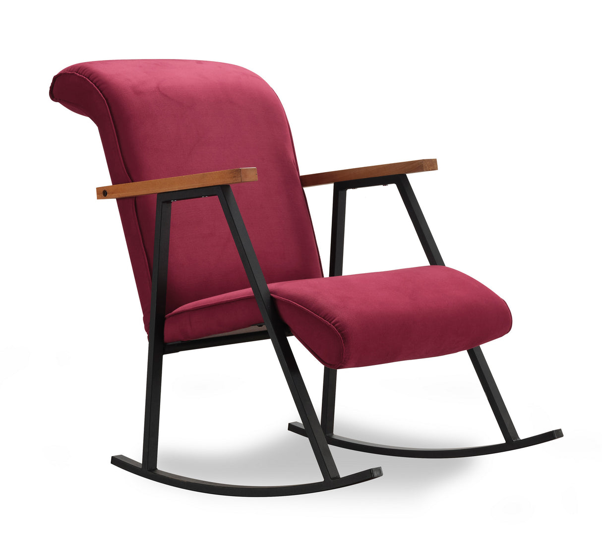 Fauteuils - Retro schommelstoel bordeaux rood velvet met beukenhout armleuning Yoka - Dimehouse