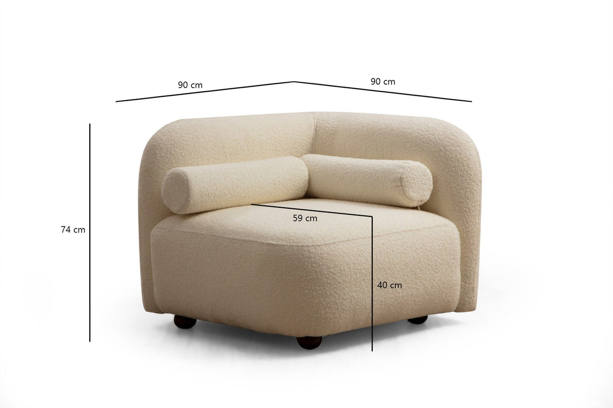 Fauteuils - Japandi fauteuil beige bouclé met walnoot poot Victoria - Dimehouse