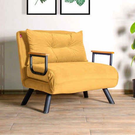Poltrona letto scandinava in tessuto effetto lino giallo senape Sando