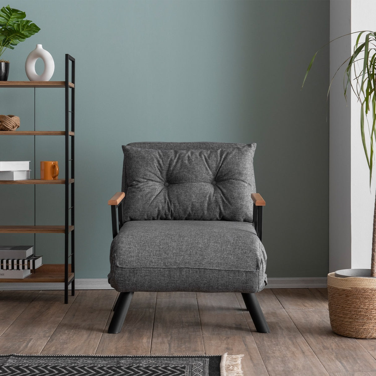Fauteuils - Scandinavische slaapfauteuil Grijs gemêleerde stof Sando - Dimehouse