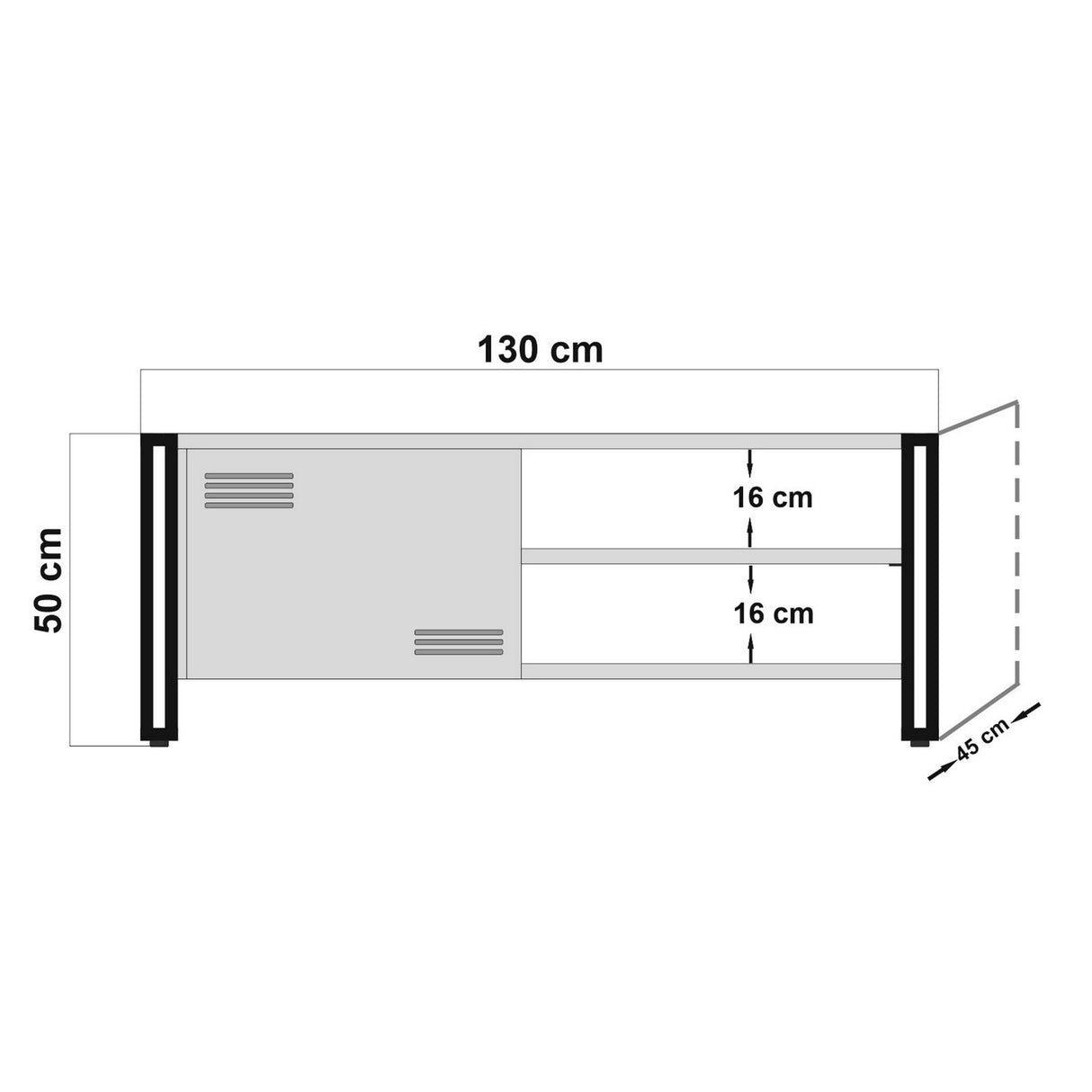 Mobile TV Cosmo in legno di pino atlantico melaminico nero 130x50x45 cm