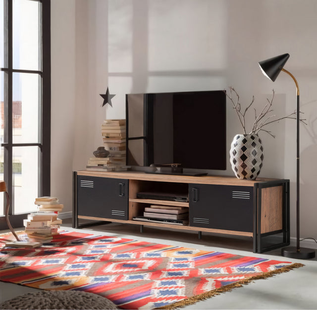 TV Meubels - TV Meubel Cosmo Atlantisch Dennenhout Zwart Melamine 180x50x45 cm - Dimehouse
