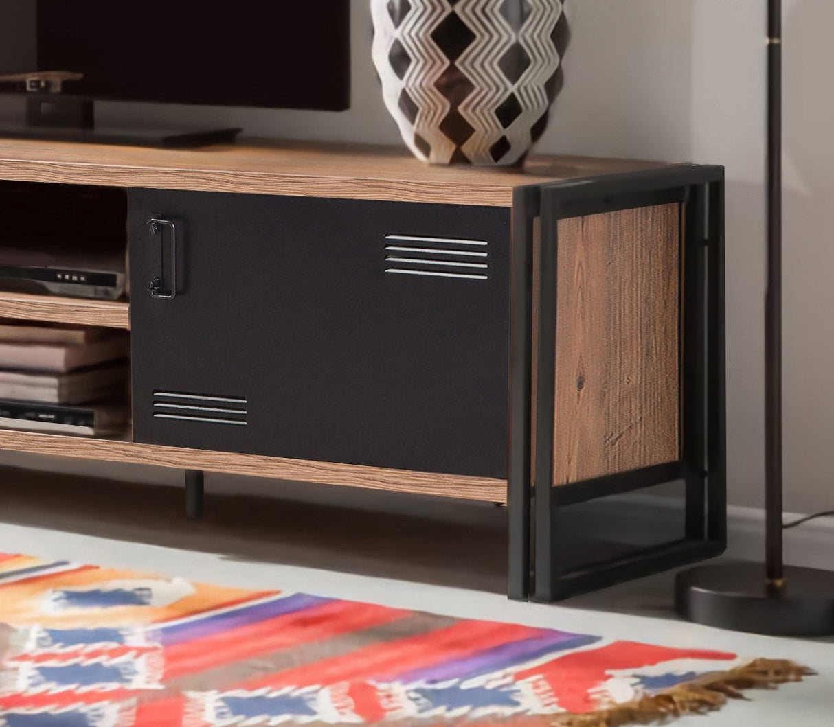 TV Meubels - TV Meubel Cosmo Atlantisch Dennenhout Zwart Melamine 180x50x45 cm - Dimehouse