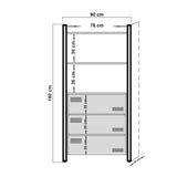 Libreria industriale con cassetti legno di pino melaminico metallo nero Cosmo 90x180x35 cm