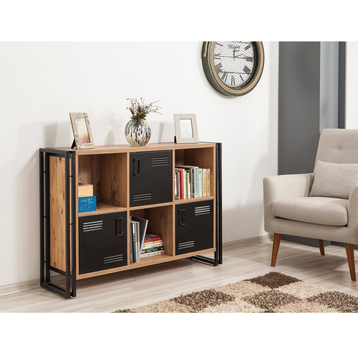 Boekenkasten - Boekenkast Cosmo Atlantisch Dennenhout Zwart Melamine 126x89x35 cm - Dimehouse