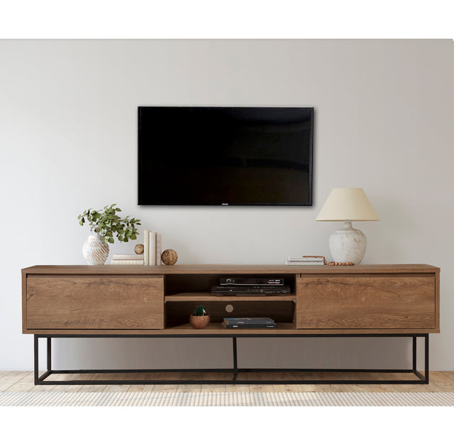 TV Meubels - TV Meubel Rodez Walnoot Zwart Melamine 180x50x40 cm - Dimehouse