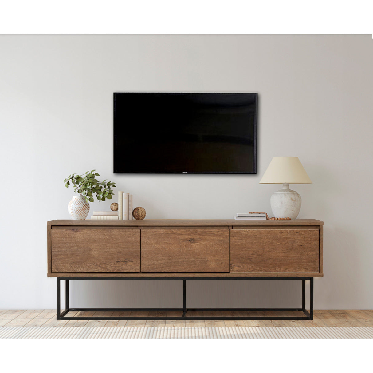 TV Meubels - TV Meubel Milo Walnoot Zwart Melamine 140x50x40 cm - Dimehouse