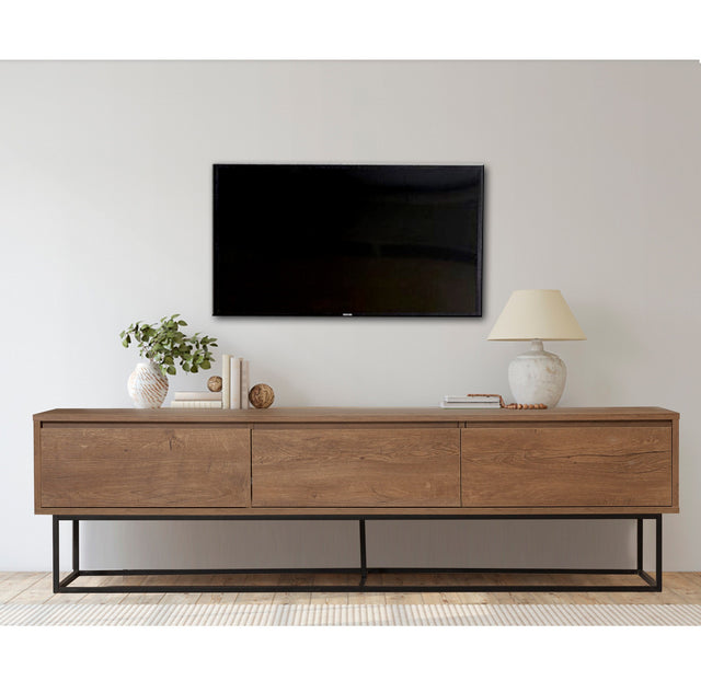TV Meubels - TV Meubel Milo Walnoot Zwart Melamine 180x50x40 cm - Dimehouse