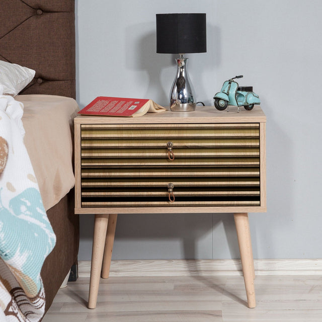 Nachtkastjes - Nachtkastje Catalina Sonoma Eik Melamine 60x61x40 cm - Dimehouse