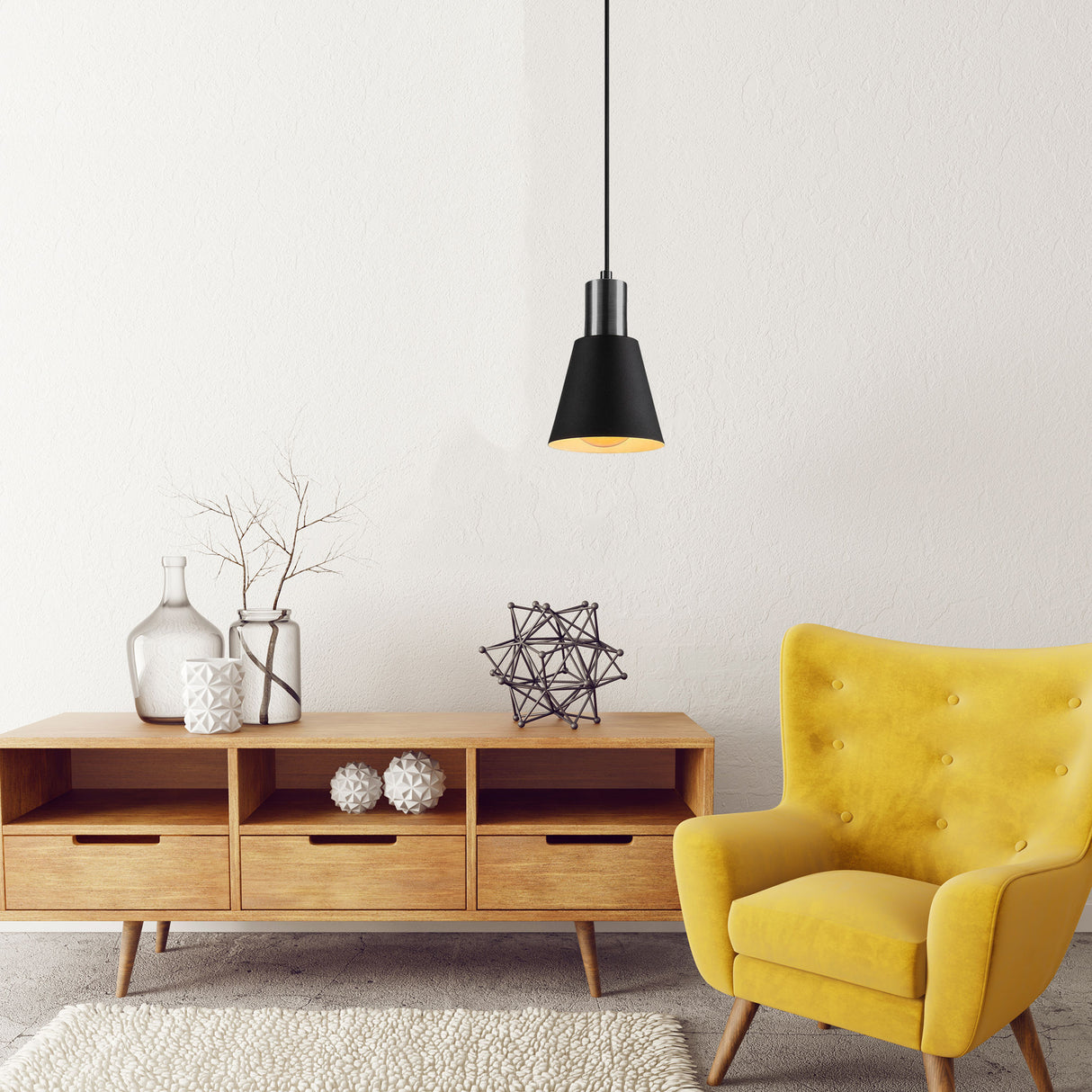 Lampada a sospensione in metallo nichel nero Velora