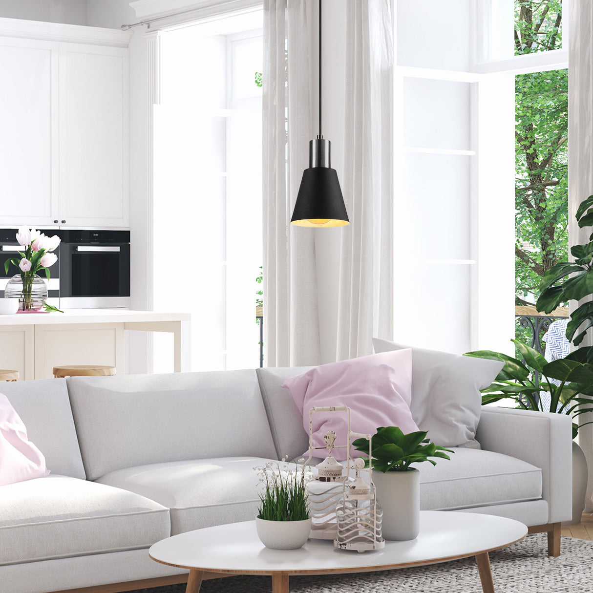 Lampada a sospensione in metallo nichel nero Velora