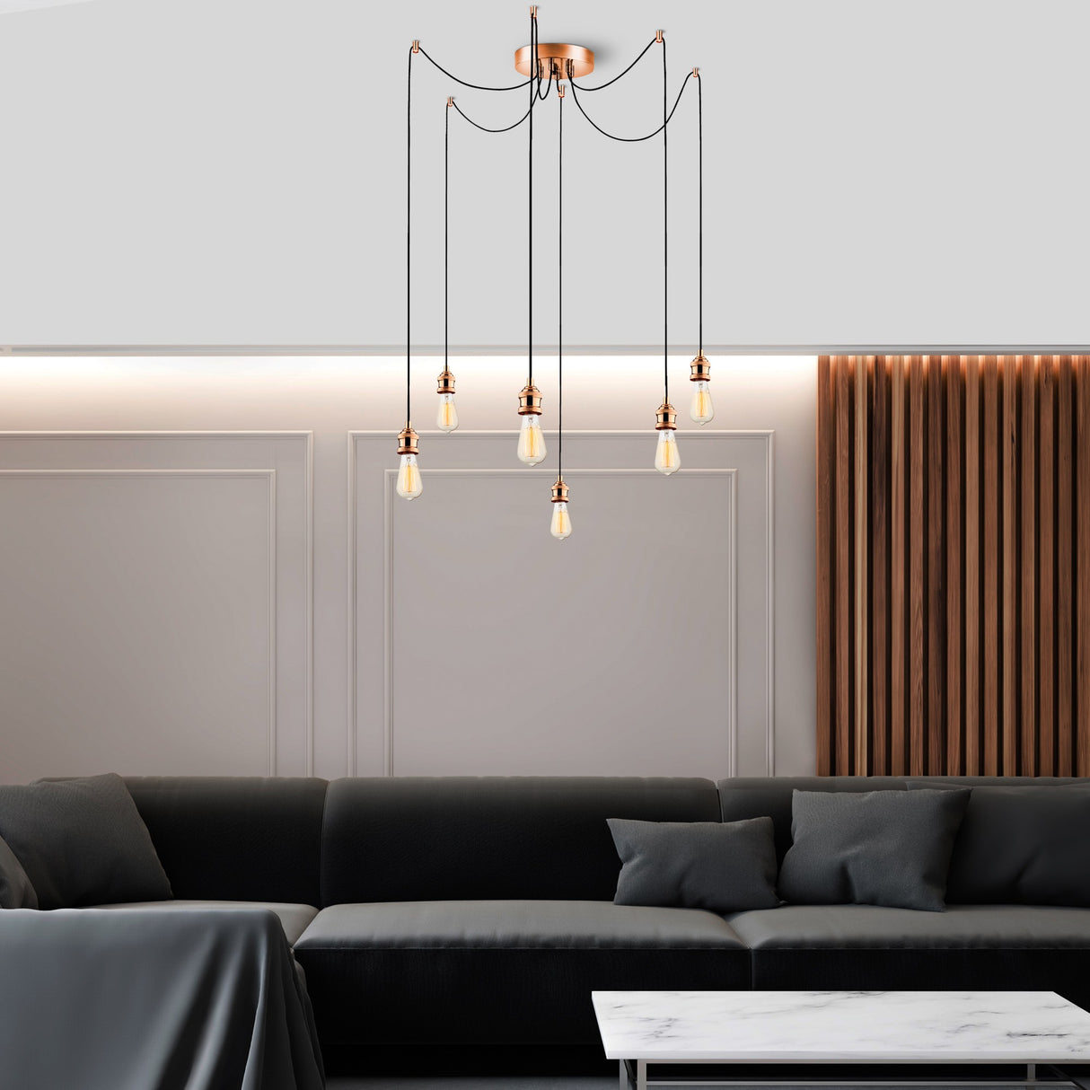 Hanglampen - Hanglamp 6 - lichts Koperkleurig Metaal Maris - Dimehouse
