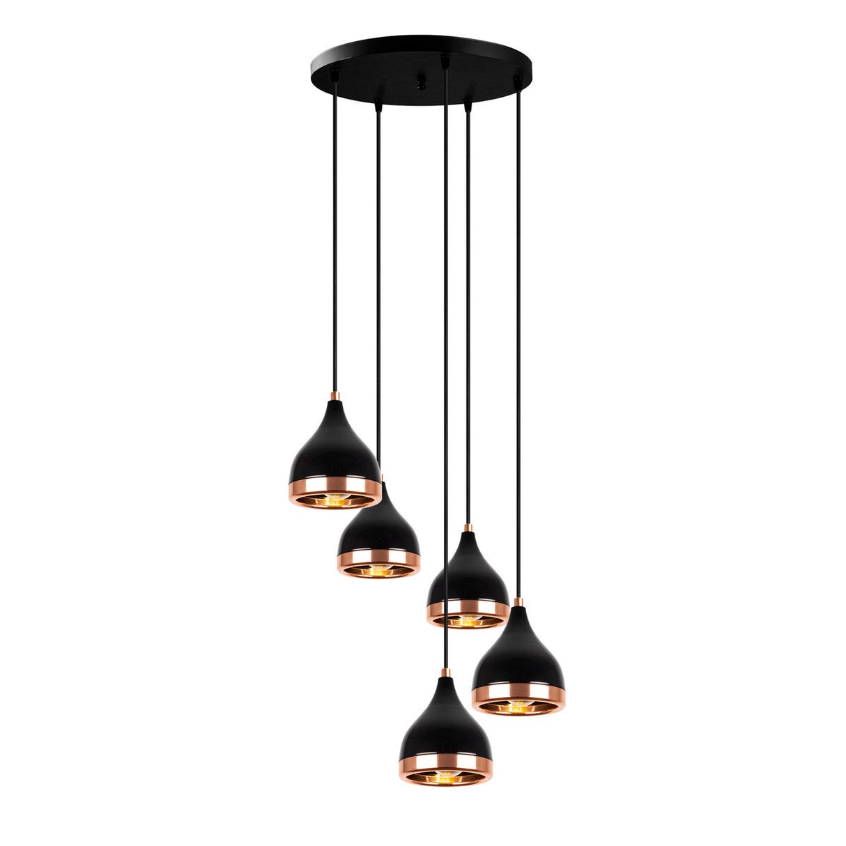 Hanglampen - Hanglamp 5 - lichts Getrapt Zwart Koper Metaal Grip - Dimehouse
