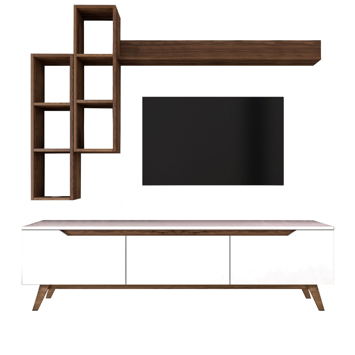 Set Mobile TV Iona Bianco Noce Scuro Melaminico 180x48,6x35 cm