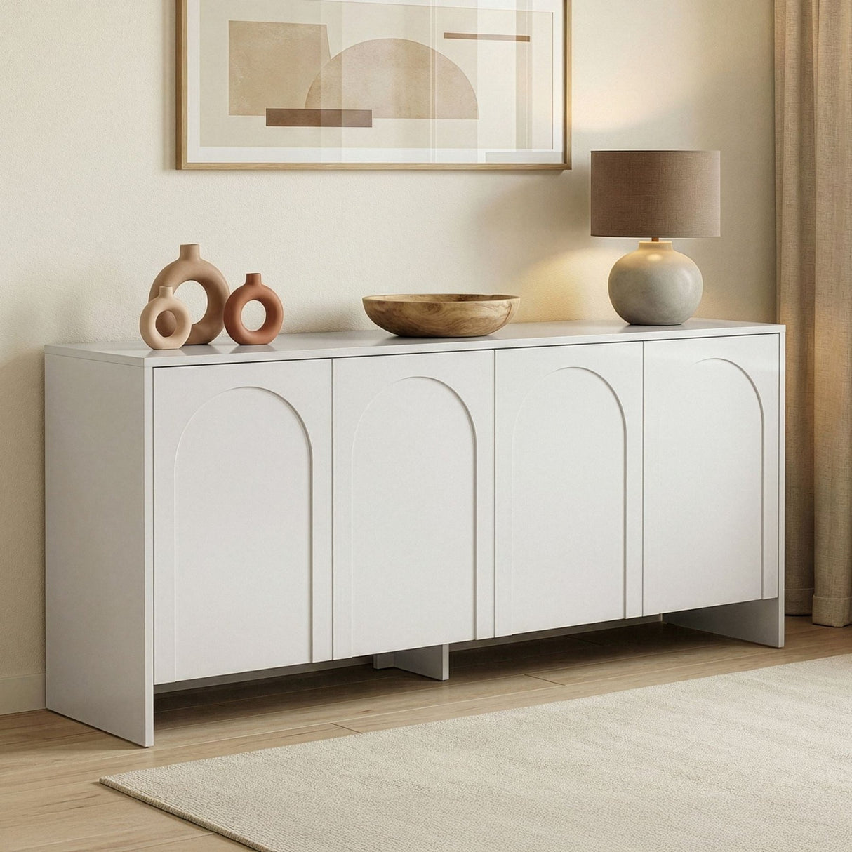 Tavolino Arlen bianco 180 cm Legno composito rivestito in melamina