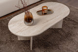 Tavolino ovale melaminico travertino - Japandi - 119x60 cm - Sota