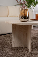 Tavolino ovale melaminico travertino - Japandi - 119x60 cm - Sota