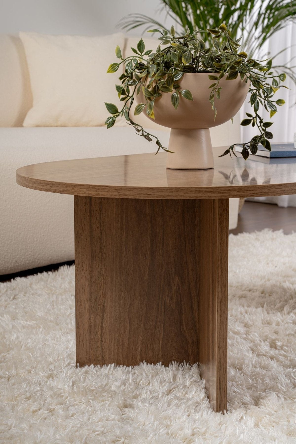 Tavolino ovale melaminico noce - Japandi - 119x60 cm - Sota