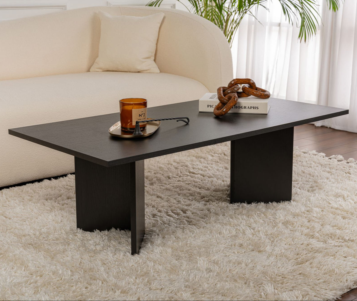 Salontafels - Rechthoekige Salontafel Siban Zwart houtlook - 119x60 cm - Dimehouse
