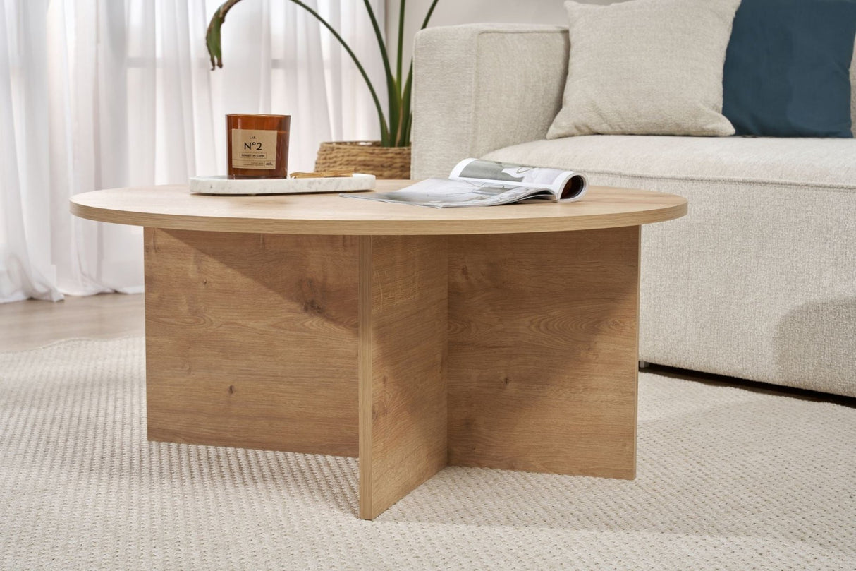 Tavolino rotondo melaminico rovere Dakota 90x90x40 cm