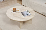 Salontafels - Ronde salontafel Travertin melamine - 90x90x40 cm - Dakota - Dimehouse