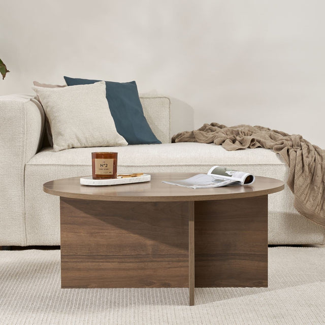 Salontafels - Ronde salontafel Walnoot melamine - 90x90x40 cm - Dakota - Dimehouse