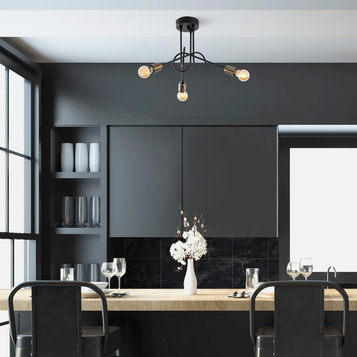 Hanglampen - Hanglamp 3 - lichts Zwart Metaal Pulse - Dimehouse