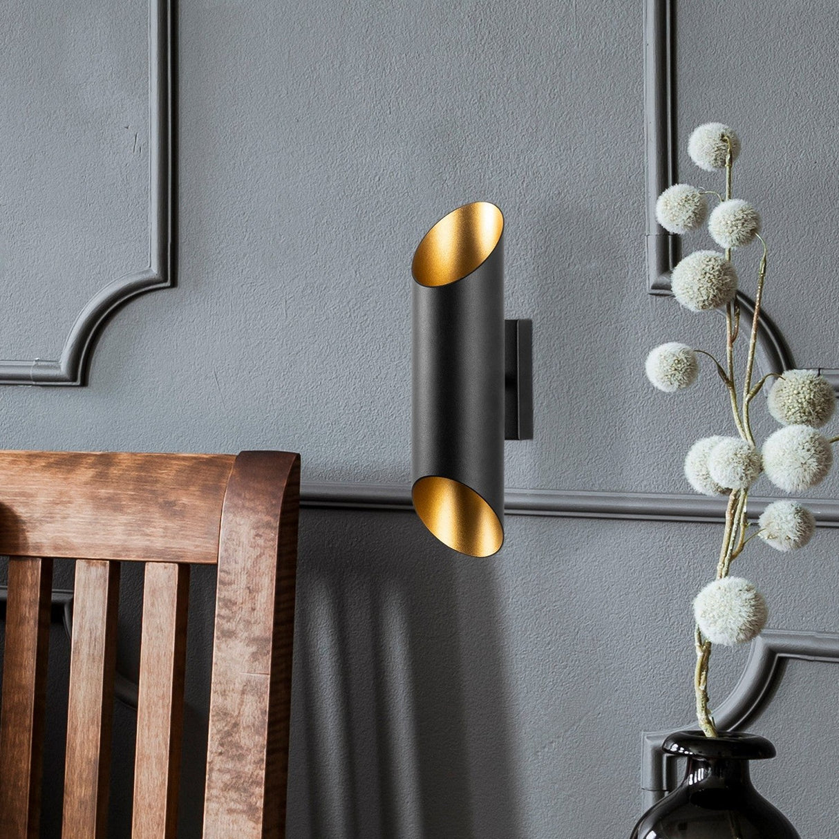 Lampada da parete in metallo nero oro Juniper