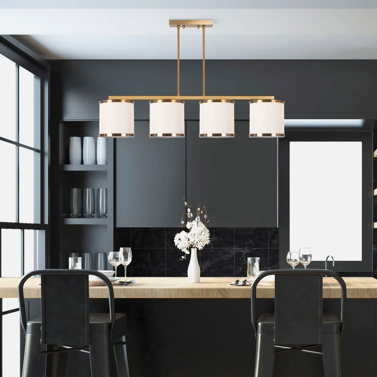Hanglampen - Hanglamp 4 - lichts Bronskleurig Stof Frost - Dimehouse