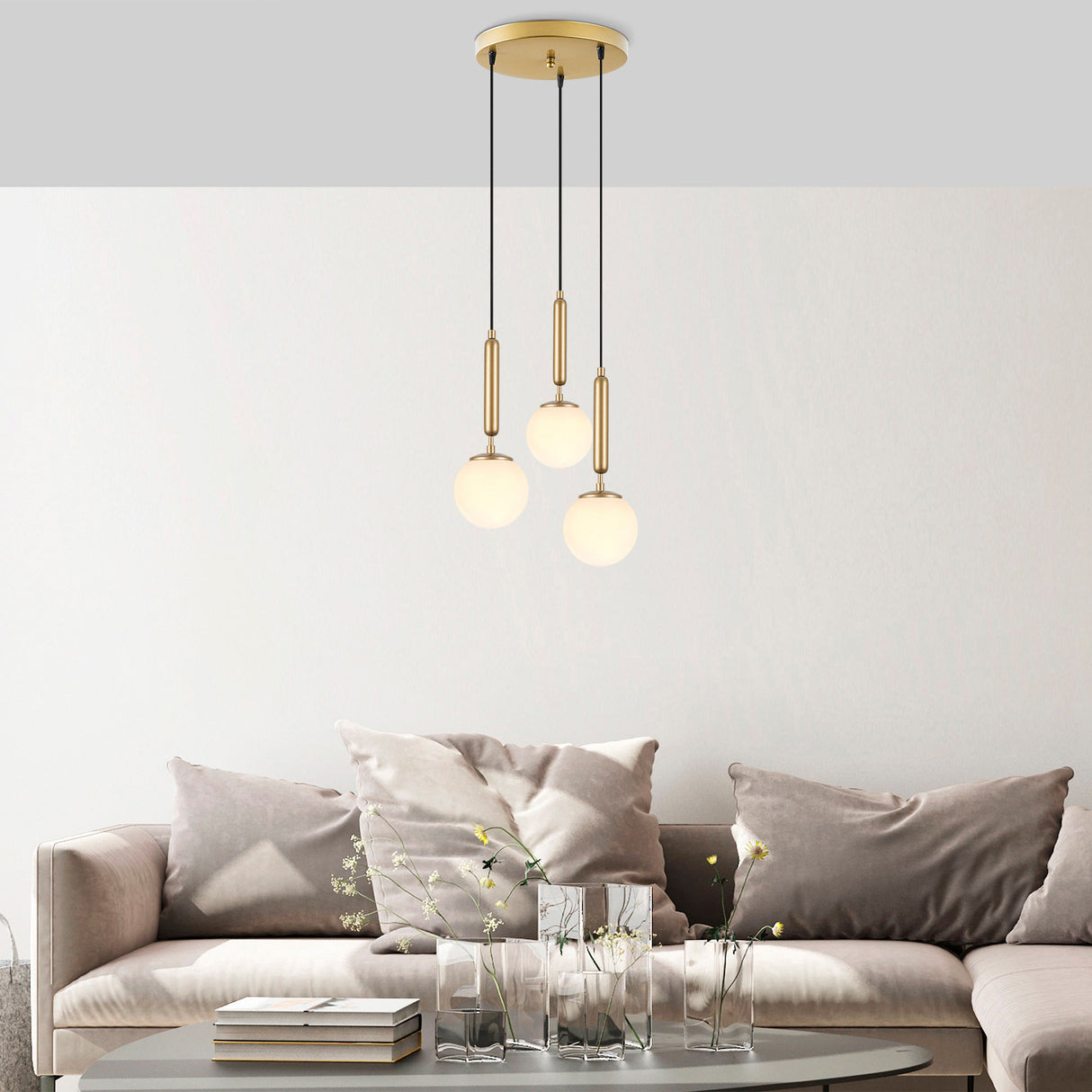 Hanglampen - Hanglamp 3 - lichts Goud Glas Cascade - Dimehouse