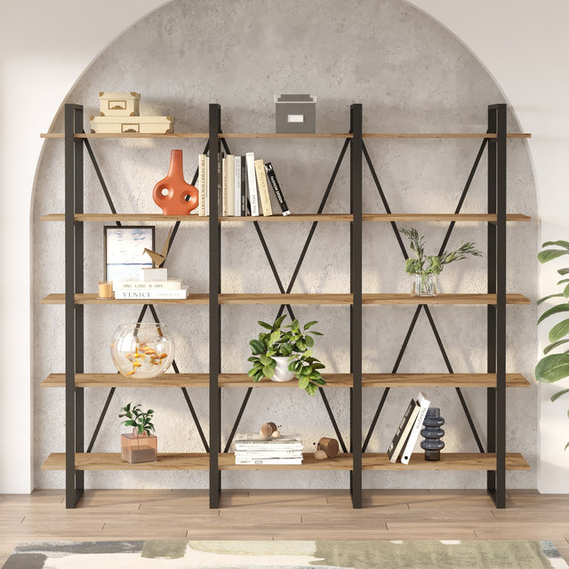 Boekenkasten - Boekenkast Lyra Atlantisch Dennenhout Melamine 219,6x180x34 cm - Dimehouse
