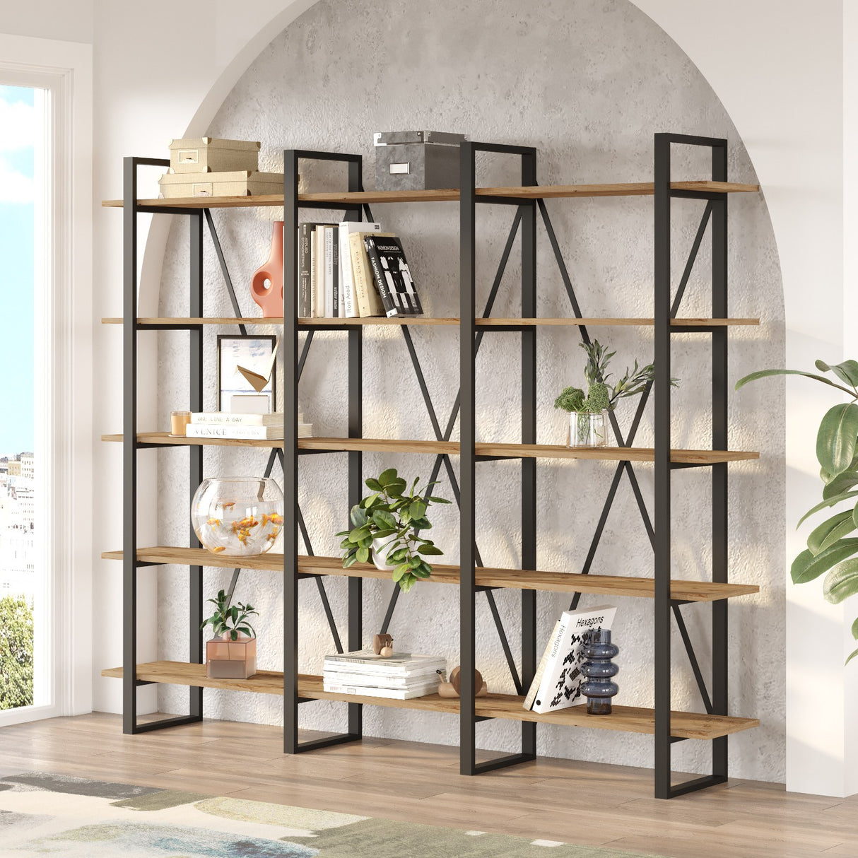 Boekenkasten - Boekenkast Lyra Atlantisch Dennenhout Melamine 219,6x180x34 cm - Dimehouse