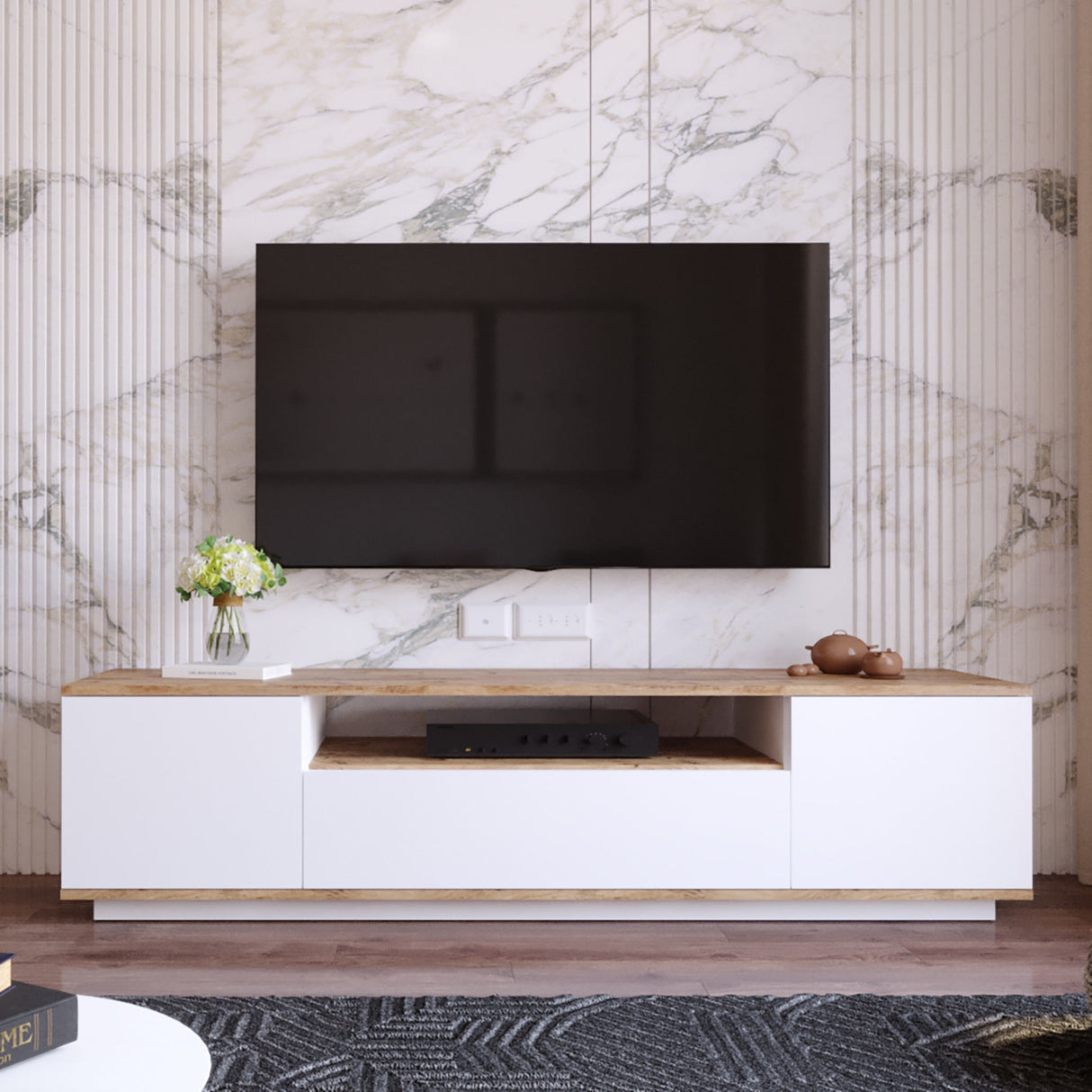Mobile TV Salerno Pino Atlantico Bianco Melaminico 180x44,6x44,5 cm