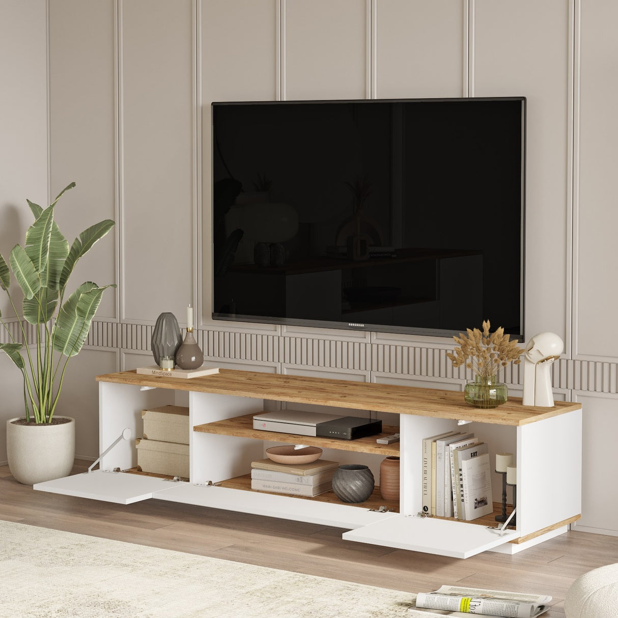 Mobile TV Salerno Pino Atlantico Bianco Melaminico 180x44,6x44,5 cm