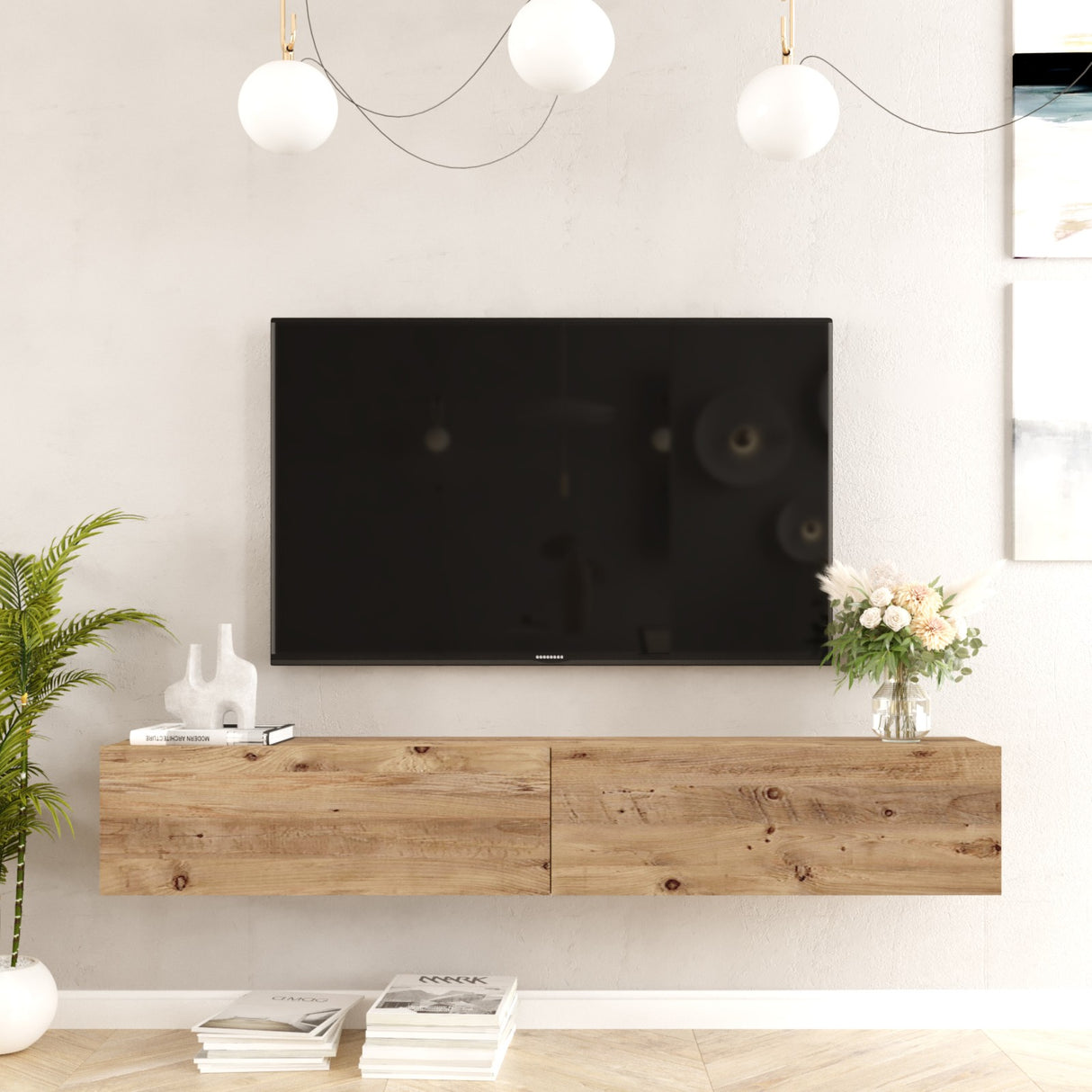 TV Meubels - Zwevend TV Meubel Turin Atlantisch Dennenhout Melamine 180x29,6x31,6 cm - Dimehouse
