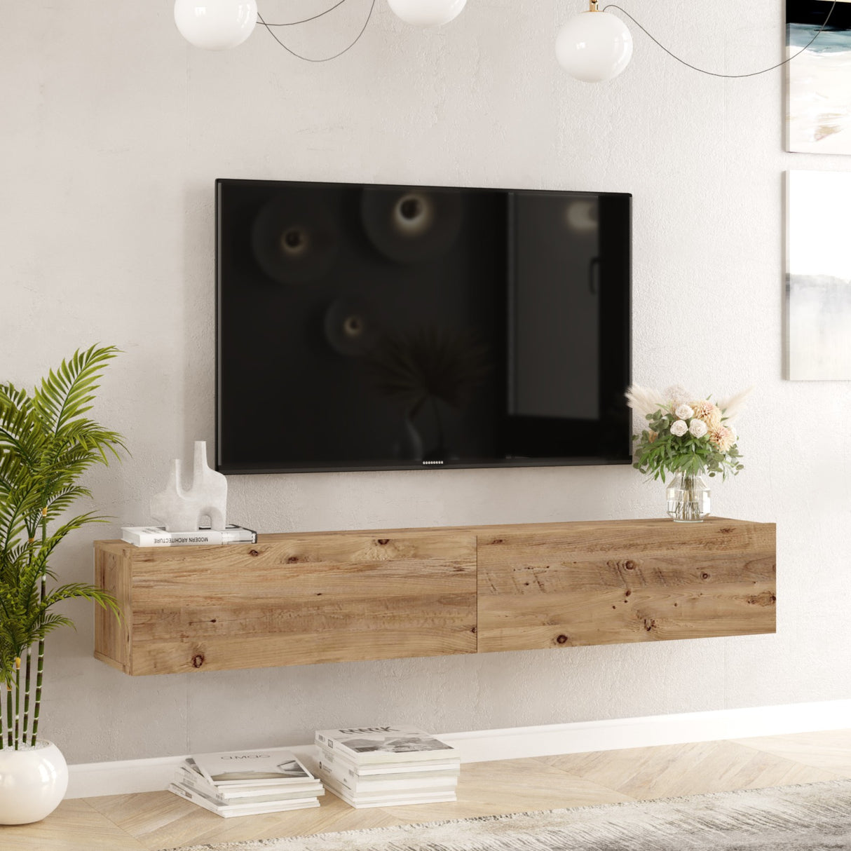 TV Meubels - Zwevend TV Meubel Turin Atlantisch Dennenhout Melamine 180x29,6x31,6 cm - Dimehouse
