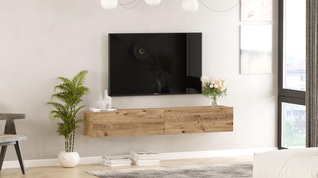 TV Meubels - Zwevend TV Meubel Turin Atlantisch Dennenhout Melamine 180x29,6x31,6 cm - Dimehouse