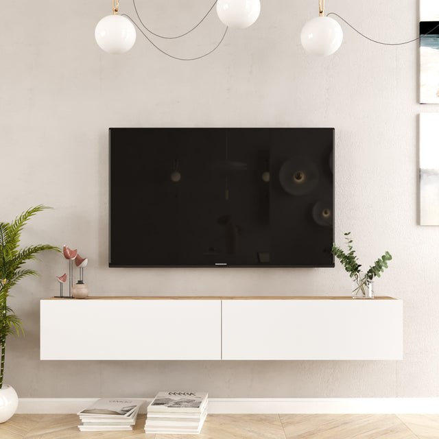TV Meubels - Zwevend TV Meubel Turin Atlantisch Dennenhout Wit Melamine 180x29,6x31,6 cm - Dimehouse